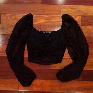 Elegant Black Sheer Sleeve Top NWOT